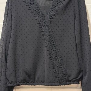 Elegant Black Lace Trim Women's Top